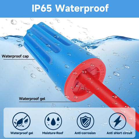 Waterproof IP65 Wire Electrical Connectors 22 AWG To 14 AWG Outdoor Seal Cap in water with labeled features