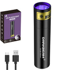 Pocket-Sized 395nm UV Flashlight USB-C Rechargeable Tiny But Mighty Blacklight With 10W Power packaging and cable