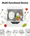 Portable Countertop Dishwasher With 360 Swishing Spray And Crisp Led Interface Nifty Compact Mini Cleaner with dishes and fruits.