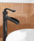 Antique Oil Rubbed Bronze Vessel Sink Faucet With Waterfall Spout Tall Single Hole Farmhouse Black Finish