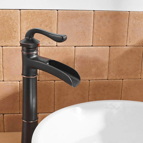 Antique Oil Rubbed Bronze Vessel Sink Faucet With Waterfall Spout Tall Single Hole Farmhouse Black Finish