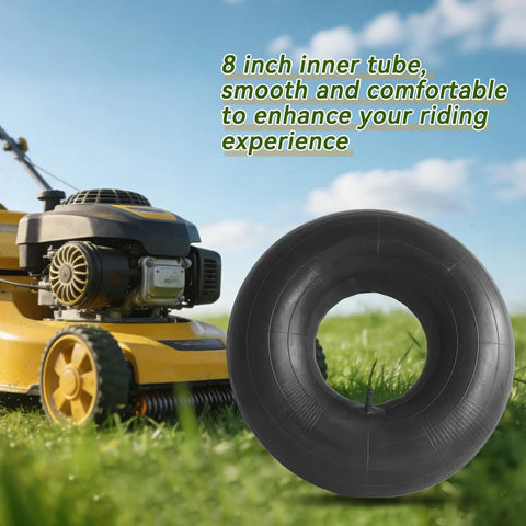 2-Pack 19x7-8 Inner Tubes With Straight Valve Stem next to a lawn tractor in a grassy field