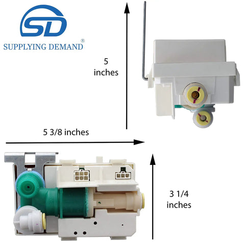 Ice Maker Water Valve Replacement For Model Specific Ice Machines 120V 60Hz 20W showing dimensions and connection ports