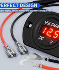 12V Red LED Digital Voltmeter Gauge Waterproof 24V 36V Compatible Car Truck RV Boat Marine Volt Meter With Easy Panel Or 29mm Hole Mount Built Tough Readout For Auto And Marine Use, red LED display with wiring