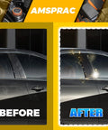 AMSPRAC glossy black door pillar covers for Chevrolet Malibu 2016–2021; 6-piece exterior moldings, before/after view