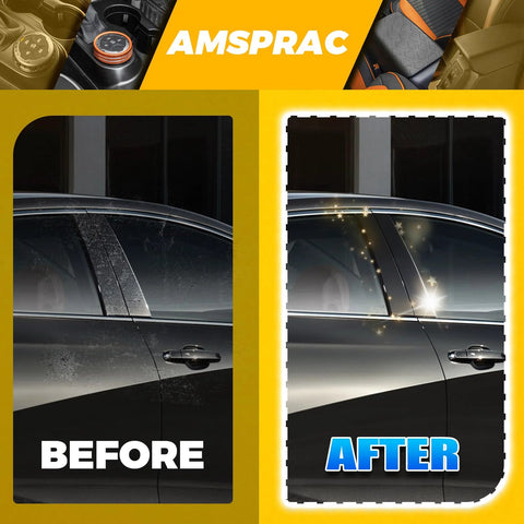 AMSPRAC glossy black door pillar covers for Chevrolet Malibu 2016–2021; 6-piece exterior moldings, before/after view