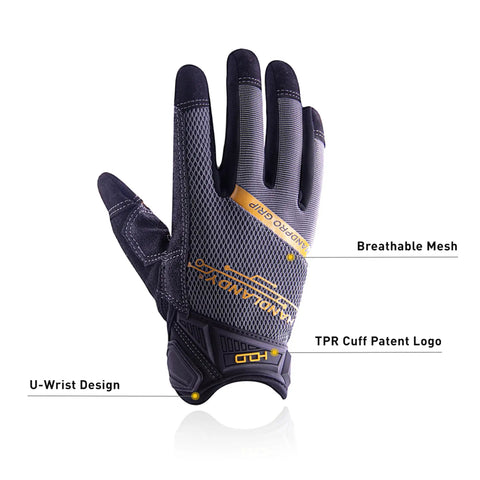 Grip-Ready Work Gloves For Men And Women With Touchscreen Compatibility, Medium Grey, silicone-fused palm, breathable mesh