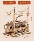 3D Wooden Puzzle Model Car Kit For Adults Build A Classic Tram Train Set With Realistic Rails And Real Wood Finish Hands On Toy Gift Idea For Christmas Fathers Day Birthday Dope Build Experience, 11.3-inch wooden tram model, 374 pcs, no glue