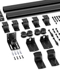 Built Tough Heavy Duty 6Ft Box Rail Barn Door Hardware Kit for Indoor and Exterior Use, zinc plated steel parts visible