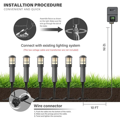 Installation guide for 4 Pack Low Voltage Pathway Lights Dope 3W LED Outdoor Landscape Lighting 120 Lumen 3000K Warm White