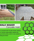 Collage of Reusable Honeycomb Concrete Mold Set for Walkways And Stepping Stones DIY Paver Path Maker, beefy polypropylene construction in use