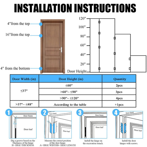 3-pack non-mortise door hinges, stainless steel, 4 x 3 inches, silver