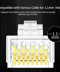 RJ45 Connectors Set, Standard Modular Plugs, UTP Gold Plated 8P8C Crimp End For CAT6 Ethernet Cable, front view, 1.1 mm compatibility