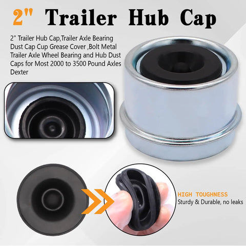 2-inch trailer hub cap for 3500lb axles with grease cover and durable metal construction