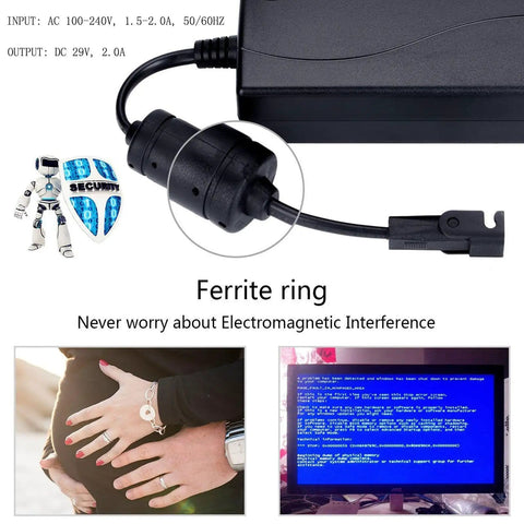 Beefy 29V 2A Dual Motor Power Supply Kit showing ferrite ring to prevent electromagnetic interference.