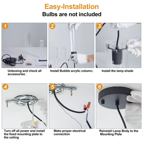 Easy installation steps for Dope Adjustable Bubble Glass Kitchen Island Pendant Light 1 Light Modern Linear LED Ceiling Fixture Warm White 4000K