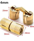 Two Pack Copper Barrel Concealed Cabinet Hinges Hidden Brass Door Hardware For Gift Boxes Cabinets Doors And Furniture Durable Rust Proof 24mm Mounting With 180 Degree Adjustable Screws shown with 25mm and 60mm dimensions