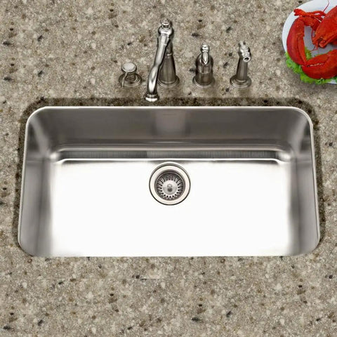 Top view of Medallion Gourmet Series Undermount Stainless Steel Kitchen Sink With Large Single Bowl Satin Finish on granite countertop