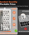 Premium Heavy Duty Computer Screws Kit featuring 510PC zinc plated fasteners for PC builds in compact storage case.