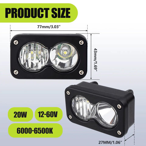 Ridstar Q20 Compatible 3 Pin Headlight Kit For E Bike 20W LED Super Bright With 6000K 6500K White Light Waterproof And Plug And Play 12V 60V Ride Ready Night Riding Light For Electric Bikes Motorcycles And ATVs