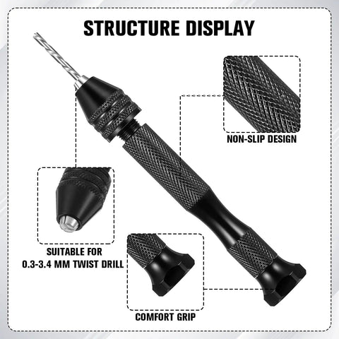 Real Deal Hand Drill Bits Set With Pin Vise Featuring 59 Pieces Of Micro Twist Drills And Tungsten Carbide Pcb Mini Bits For Resin Crafting Polymer Clay Wood Carving And Diy Jewelry Projects Daily, showing pin vise with non-slip handle.