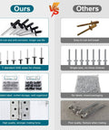 Comparison of 200Pcs Black Pop Rivets Kit With Case, featuring large flange aluminum blind rivets, versus other brands' rivets.