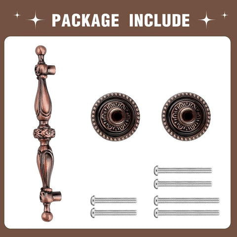 Package contents of Antique Copper Cabinet Pulls With 2.5 Inch Hole Centers And 3.5 Inch Overall Length Solid Zinc Alloy Retro Drawer Pulls