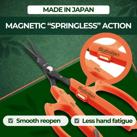 Workhorse 6.3 Inch Harvesting Shears With Magnetic Springless Action, ultra fine tip, fluorine-coated stainless steel blade.