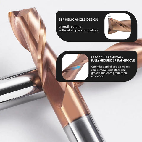 Precision 1/16 Inch 2-Flute Carbide Square End Mill Set close-up showing TiSiN coating and spiral groove design for milling.