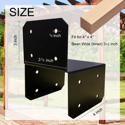 4x4 Wood Post Bracket Kit With 48 Stainless Steel Self Tapping Screws Heavy Duty Black Corner Joist Anchor For Post To Beam Connections Pergola Carport Shed Outdoor DIY Hardware 4 Pack Type A