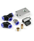 Solid 7 Piece Air Line Fitting Kit 1 2 Inch Push To Connect Pneumatic Outlet Block with couplers, shutoff valve and fittings.