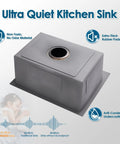 Drop In Bar Sink For Small Kitchens 20 By 16 Inch Single Bowl 9 Inch Deep 304 Stainless Steel Black Wet Bar Prep Sink With Top Mount Two Holes For Faucet And Drain Assembly, shown with ultra-quiet insulation features.