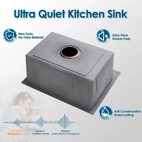 Drop In Bar Sink For Small Kitchens 20 By 16 Inch Single Bowl 9 Inch Deep 304 Stainless Steel Black Wet Bar Prep Sink With Top Mount Two Holes For Faucet And Drain Assembly, shown with ultra-quiet insulation features.