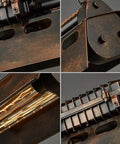 Close-up of Rustic Farmhouse Chandelier 4 Light Industrial Pendant Lighting with metal frame details for dining room or kitchen island.