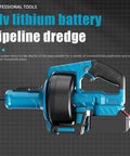 Heavy Duty Cordless Drain Snake Auger With LED Light For Sinks Bathtubs Toilets Auto Feed System featuring 21V battery.