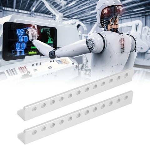 12 Hole L Type Aluminum Beam For Robotics, Pro Grade Built Tough And High Precision DIY Robot Building Components, 12x12x104mm, 2 Pack, Precision Drilled Holes For Easy Alignment And Strong Auto Projects. White anodized 6061 aluminum L beam pair for robot frames.