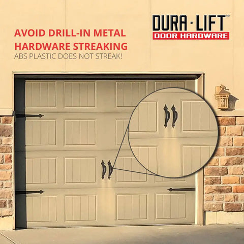 Magnetic Carriage Style Garage Door Accent Trim Hardware Kit With Four 16 Inch Hinges And Two 12 Inch Handles installed
