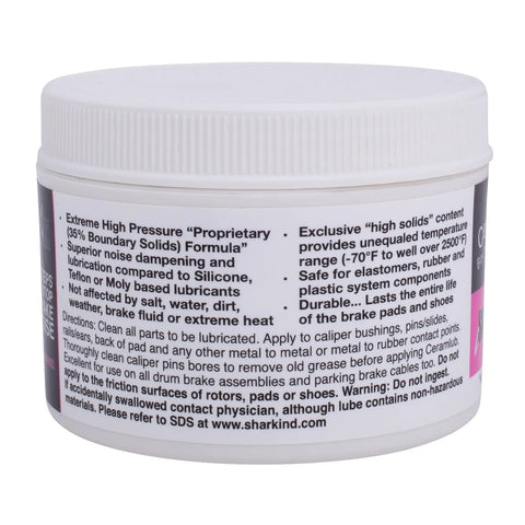 Front view of white plastic jar with screw-on cap labeled Ceramlub 2800 extreme-pressure brake lubricant.