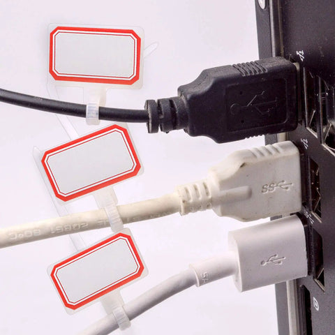 Slick Self Locking Nylon Cable Marker Ties Featuring A Bulk Pack Of 200 White Write On Wire Labels For Ethernet Cords And Power Lines That Stay Tight And Keep Your Rig Looking Sharp No Sweat Today on cables.