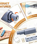 Push To Open Magnetic Cabinet Latch Set Eight Pack Gray features and dimensions shown, with adjustable tip and magnet details.