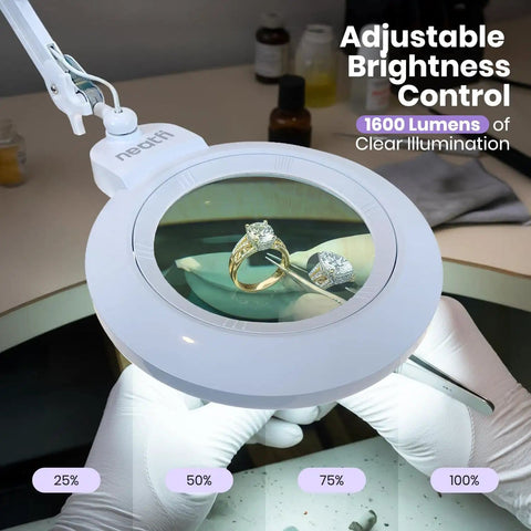 XL Bifocal LED Magnifying Lamp With 7 Inch Acrylic Lens 2.25x And 6x Magnification, 1600 Lumens Dimmable showing jewelry