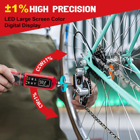 One Quarter Inch Digital Torque Screwdriver With Bright Colorful Large Display, 0.4 To 26.6 Inch Pounds Range, High Precision Pro Grade Plus Or Minus One Percent, Easy Readout For Precision Electronics And Tiny Builds on bicycle repair