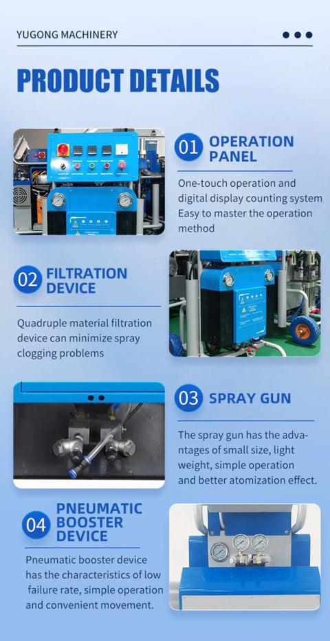 Compact Portable Spray Foam Machine For Polyurethane Insulation Projects Commercial grade operation panel with digital display system.