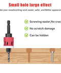 5-pc countersink drill bit set with red low-friction depth stop; HSS M2 bits, front view