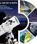 Dope 203mm Aperture Reflector Telescope For Adults, 800mm Focal Length shown in dual-use day and night sky observing mode
