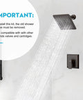 Shower Faucet Set With 8 Inch Rainfall Showerhead And Trim Kit Oil Rubbed Bronze Finish Includes 3 Way Valve For Full Control Easy Install Bathroom Shower System For Legit Spa Vibe Showers in use, showing water flow and control panel.