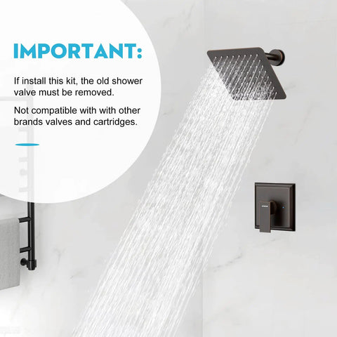 Shower Faucet Set With 8 Inch Rainfall Showerhead And Trim Kit Oil Rubbed Bronze Finish Includes 3 Way Valve For Full Control Easy Install Bathroom Shower System For Legit Spa Vibe Showers in use, showing water flow and control panel.