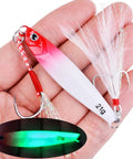 Heavy Duty 40G Saltwater Fishing Jigs Straight Fire Speed And Slow Jigging Pitching Lure Collection with 21g jig and feather lure.