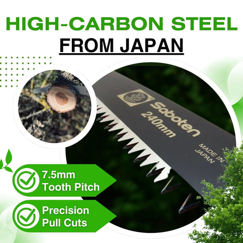 Japanese Pruning Saw With Fluorine Coated High Carbon Steel Blade 9.4 Inch Tooth Pitch 7.5 Millimeter Smooth Pull Cuts