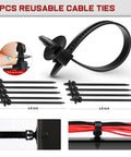 10 reusable cable ties from 60 Piece Automotive Wire Loom Routing Clip Kit With Universal Wiring Harness Clips In 6 Sizes, Replacement Car Cable Ties, Perfect For Honda GM Mazda, Durable Nylon, 2 Years Warranty, showcasing their locking mechanism and 4.8-inch size in black nylon material.